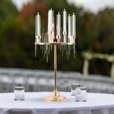 40inch Gold 9 Arm Round Taper Candlestick Candelabra With Clear Glass Shades, Metal Candle Holder