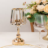 2 Pack Gold Metal Glass Lamp Shape Pillar Candle Holders, 11inch Nordic Votive Tea Light