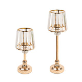 2 Pack Gold Metal Votive Tea Light Candle Holders With Clear Glass Lamp Shade, 15inch Nordic Pillar