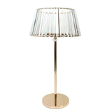 Elegant gold and glass table lamp with a pleated shade #whtbkgd