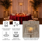 Gold crystal pendant empire lamp with candle holder, 38 inches tall. Ideal for events.