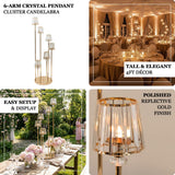 6-arm crystal pendant cluster candelabra with polished gold finish