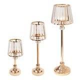 Set of three elegant glass table lamps in gold and crystal finish