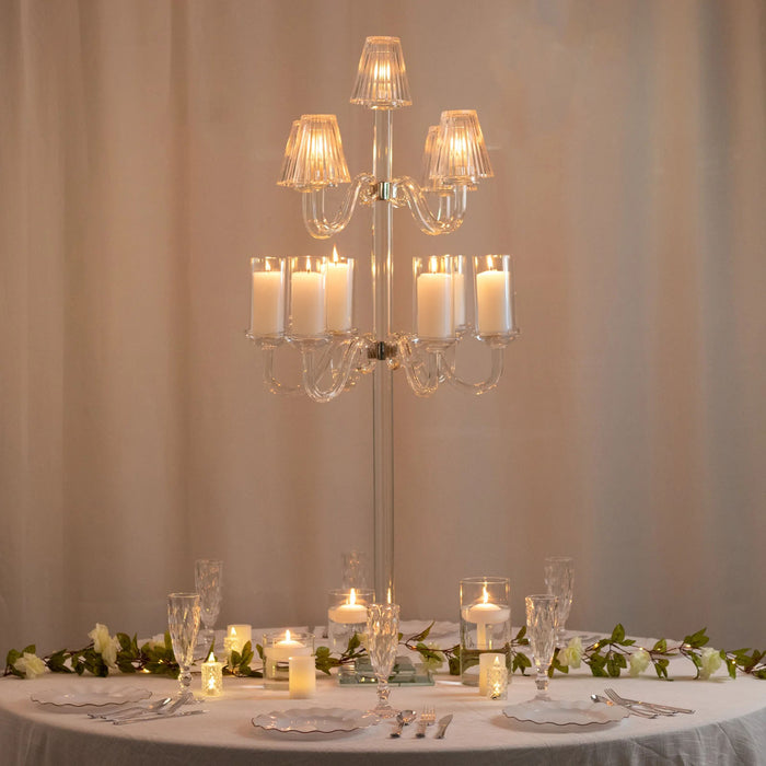 11-Arm Crystal Glass Candelabra – 50inch Floor Candle Holder for Taper & Tealight Candles