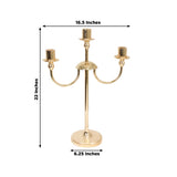 Gold three-arm candlestick holder with measurements