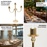 22-inch gold metal 3-arm candelabra with elegant curved arms