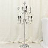 9-Arm Silver Metal Candelabra Candle Holder, Floor Standing Taper Candlestick Stand