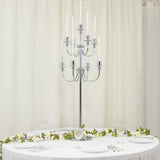 9-Arm Silver Metal Candelabra Candle Holder, Floor Standing Taper Candlestick Stand