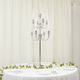 9-Arm Silver Metal Candelabra Candle Holder, Floor Standing Taper Candlestick Stand