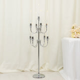 9-Arm Silver Metal Candelabra Candle Holder, Floor Standing Taper Candlestick Stand