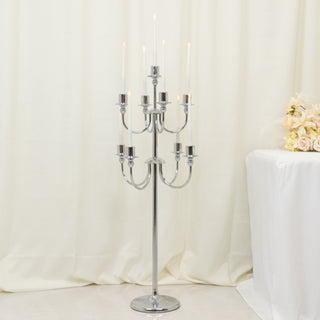 <span style="background-color:transparent;color:#1d1f25;">Vintage 9-Arm Silver Metal Floor Candelabra Stand</span>