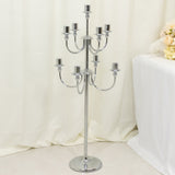 9-Arm Silver Metal Candelabra Candle Holder, Floor Standing Taper Candlestick Stand