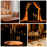 Gold Metal Taper Candle Holders with Hurricane Glass Shades, Set of 3 – Modern Minimalist Candlestick Stands – 28", 32", 36"