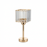 Gold and crystal table lamp with a square shade and elegant design #whtbkgd