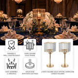 Elegant 2 pack square gold crystal hurricane candle holders for stylish decor.