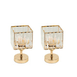 2 Pack 9\" Crystal Pendant Hurricane Candle Holders in Gold, Elegant Square Design#whtbkgd_99