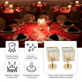 2 Pack 9\" Crystal Pendant Hurricane Candle Holders in Gold, Elegant Square Design for Pillar Candles