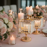 2 Pack 9\" Crystal Pendant Hurricane Candle Holders in Gold, Elegant Square Design for Pillar Candles