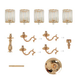 Gold Metal 5-Arm Candelabra with Crystal Pendant Glass Shades – 40" Tall Candle Holder for Pillar, LED, and Flameless Candles