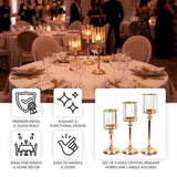 Set of 3 Gold Crystal Pendant Hurricane Candle Holders, Elegant Cylindrical Design