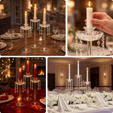 Elegant candle holders with crystals, perfect for romantic dining settings.