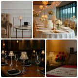 2 Pack Crystal Beaded Candle Holders – 12" Tall Gold Metal Centerpieces with Lamp-Inspired Shade for Tables & Events