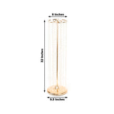 Gold jewelry display stand with chain design, 32 inches tall, 8 inches wide, 9.5 inches deep.