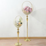 Gold Crystal Beaded Metal Flower Stand in Half Moon Basket Design, 4.5ft Tall Candle Holder