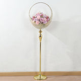 Gold Crystal Beaded Metal Flower Stand in Half Moon Basket Design, 4.5ft Tall Candle Holder