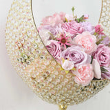 Gold Crystal Beaded Metal Flower Stand in Half Moon Basket Design, 4.5ft Tall Candle Holder