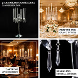 4 Arm Crystal Glass Taper Candle Holder Candelabra, Decorative Table Centerpiece