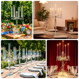 4 Arm Crystal Glass Taper Candle Holder Candelabra, Decorative Table Centerpiece