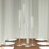 Set of 4 Clear Acrylic Hurricane Candle Stands, Taper Candlestick Holders With Tall Chimney Tube