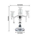 Crystal Taper Candle Holder with 3 Arms & Hanging Pendants
