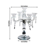 Crystal Taper Candle Holder with 5 Arms & Hanging Pendants – Elegant Table Centerpiece