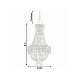 Crystal chandelier with measurements of 2 ft height, 1.2 ft width, and 7 inches depth.