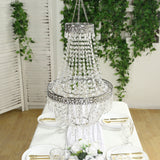 2ft Empire Style Beaded Crystal Chandelier with Silver Ornate Metal Frame, Adjustable Hanging