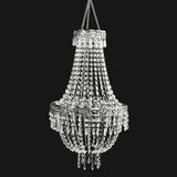 2ft Empire Style Beaded Crystal Chandelier with Silver Ornate Metal Frame, Adjustable Hanging