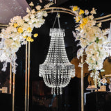 3ft Empire Style Beaded Crystal Chandelier with Silver Ornate Metal Frame, Adjustable