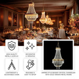 3ft Empire Style Beaded Crystal Chandelier with Gold Ornate Metal Frame Adjustable Hanging Farmhouse