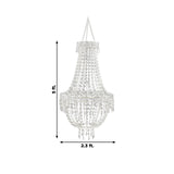 5ft Empire Style Beaded Crystal Chandelier with Silver Ornate Metal Frame, Adjustable