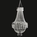 5ft Empire Style Beaded Crystal Chandelier with Silver Ornate Metal Frame, Adjustable