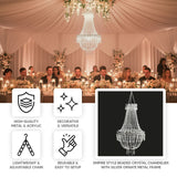 2ft Empire Style Beaded Crystal Chandelier with Silver Ornate Metal Frame, Adjustable Hanging