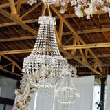 5ft Empire Style Beaded Crystal Chandelier with Silver Ornate Metal Frame, Adjustable