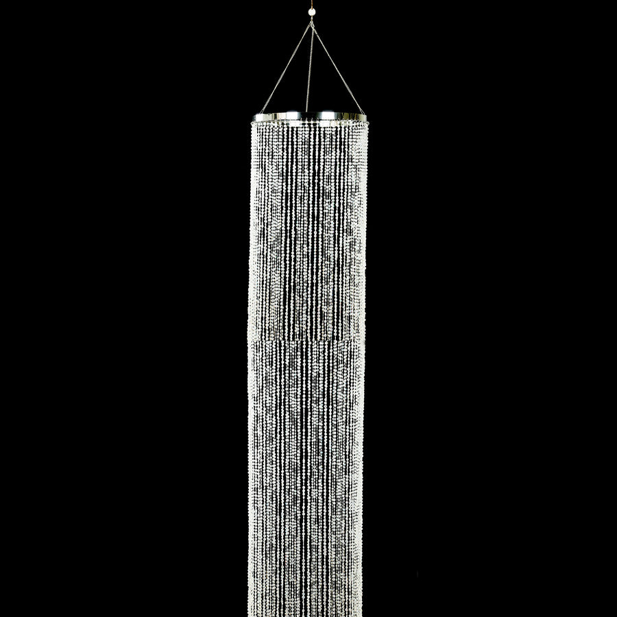 14ft Hanging Beaded Crystal Column Chandelier, Tall Beads Curtain Round 