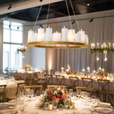 Gold Hanging Metal Floral Chandelier Frame - 32inch Circular Lighting, Candle