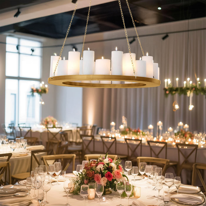 Gold Hanging Metal Floral Chandelier Frame - 32inch Circular Lighting, Candle