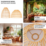 Boho Rattan Dome Pendant Shades – 3 Pack Natural Woven Ceiling Lamp Covers