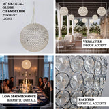 16inch Crystal Globe Chandelier – Hanging Beaded Ball Pendant Light with Gold Metal Hook & Chain