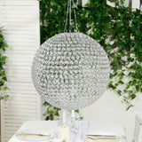 16inch Crystal Globe Chandelier – Hanging Beaded Ball Pendant Light with Silver Metal Hook & Chain